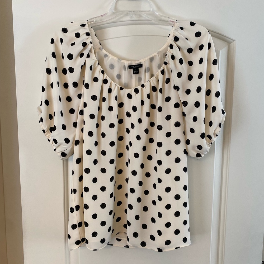 Ann Taylor Factory Black and White Polka Dot Blouse